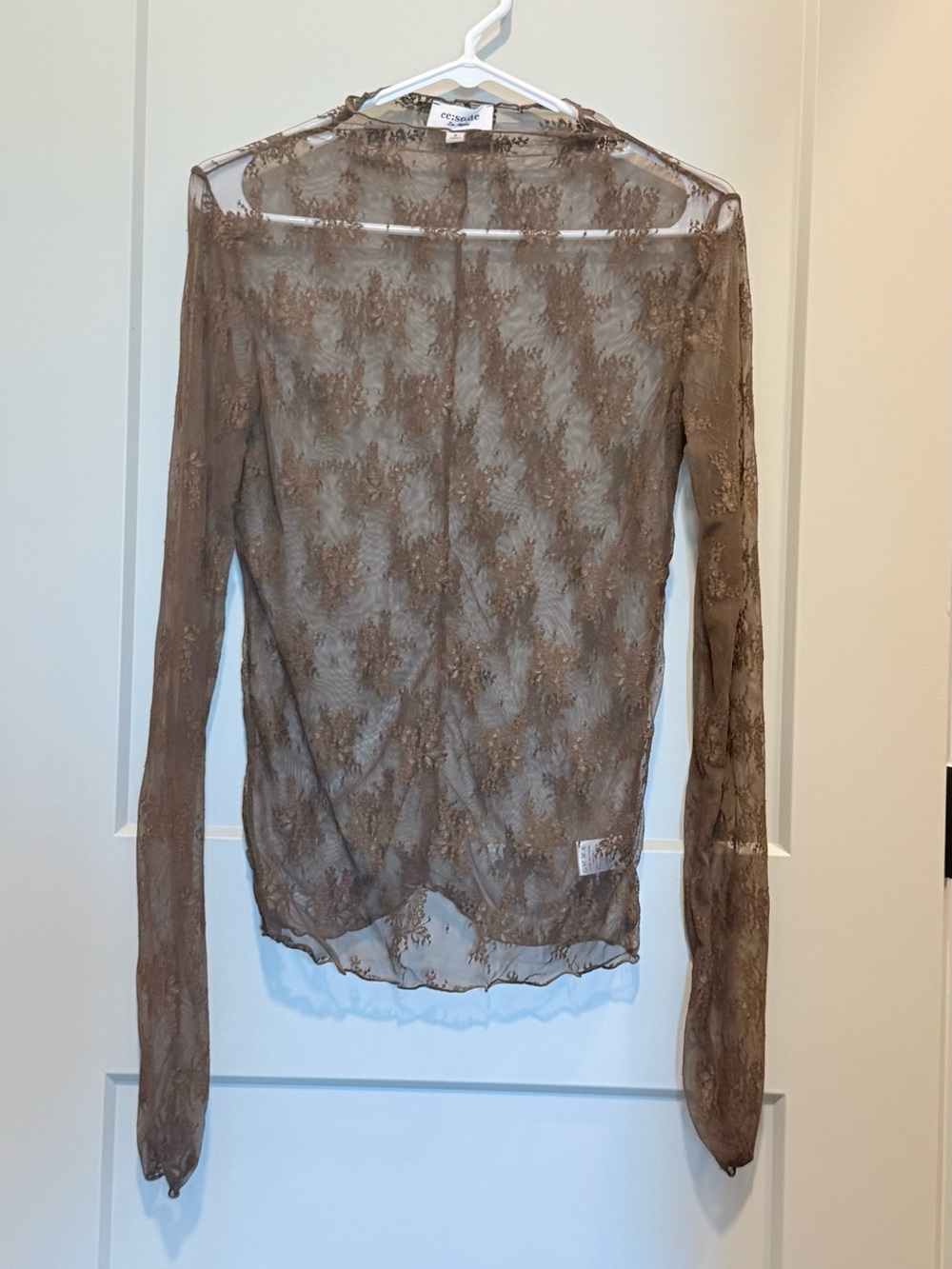 Brown Sheer Lace Long-Sleeve Top